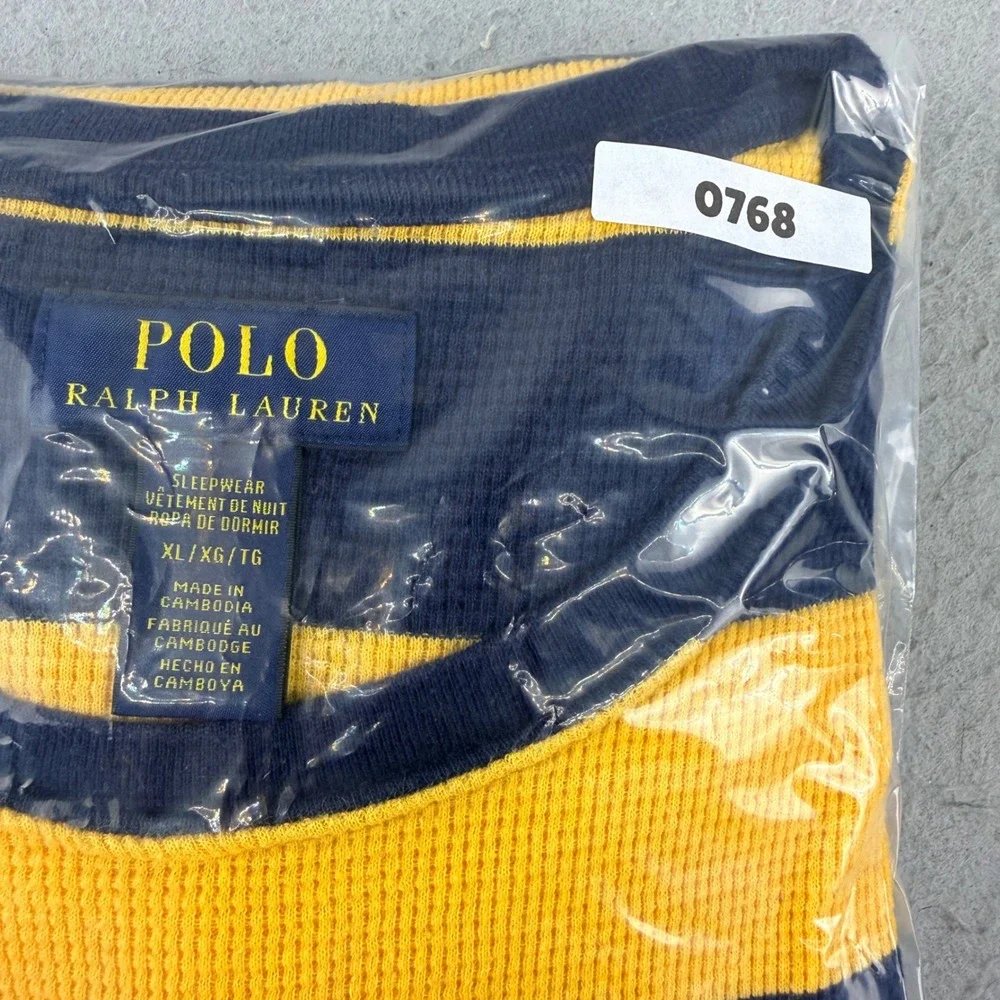 Polo Ralph Lauren Mens XL Waffle Knit Thermal Shirt Navy Yellow Striped Long Slv - Picture 10 of 10